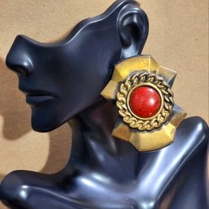 80's Mogul Egyptian Cabochon Runway Drop Earrings